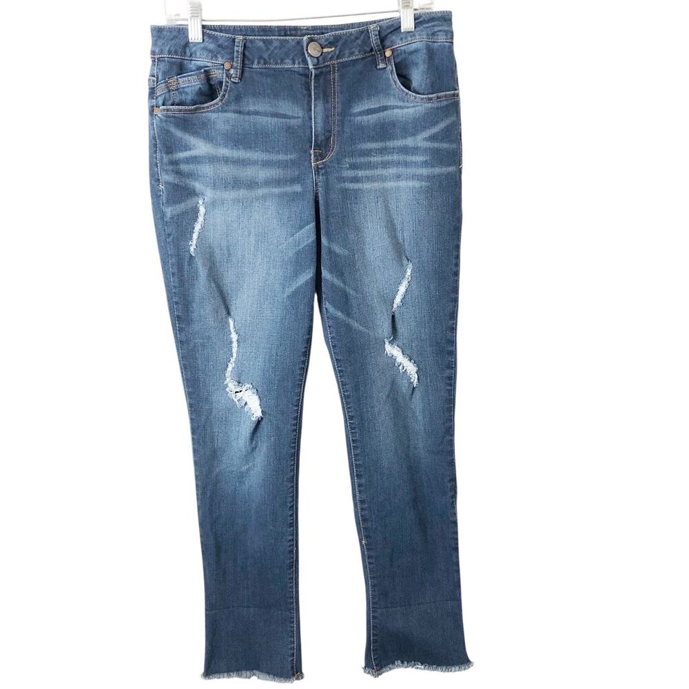 1822 Denim Women's Taylor Mid-Rise Distressed Skinny Stretchy Jeans Size 14